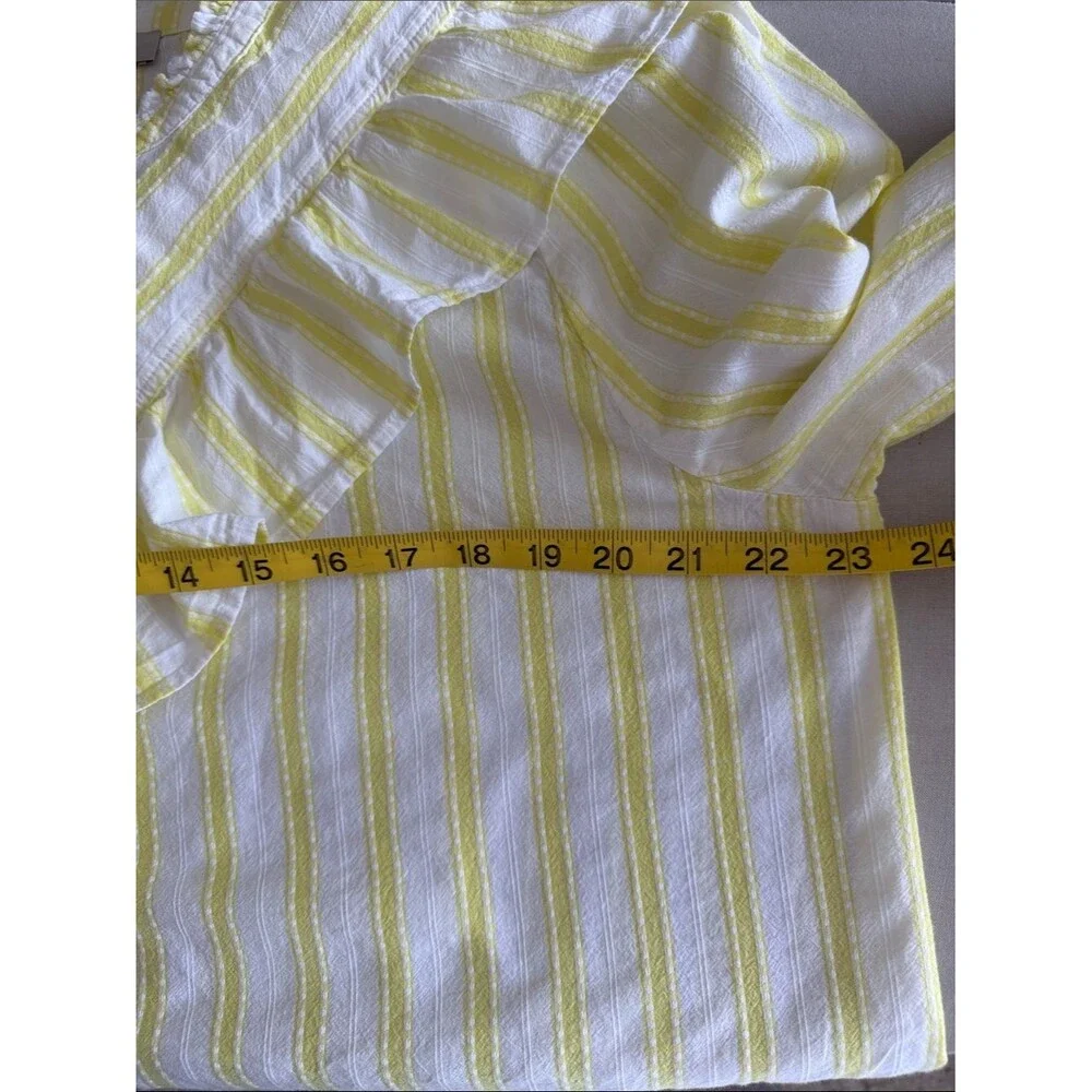 LOFT XL Yellow White Stripe Ruffle Collar Button Front Cotton Blouse Cottage
